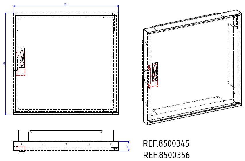 PORTE ALUMINIUM DE REPARATION DE COFFRET S300 RECTANGLE 8500345 §