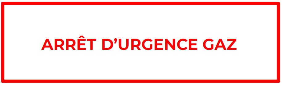 ETIQUETTE "ARRET D'URGENCE GAZ" 150X75 LETTRAGE ROUGE SUR FOND BLANC